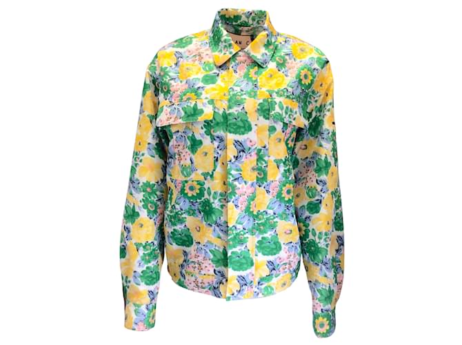 Autre Marque Plan C Green Multi Floral Printed Boxy Shirt Jacket Polyester  ref.938024