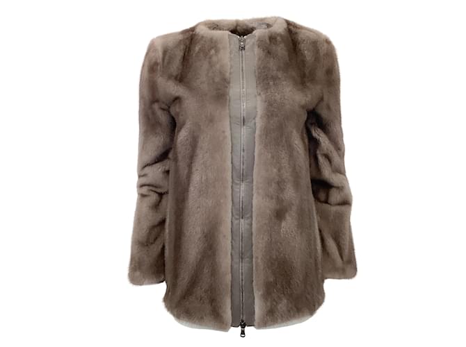 Autre Marque Pologeorgis Grey / Taupe Shirred Mink Coat Fur  ref.938027