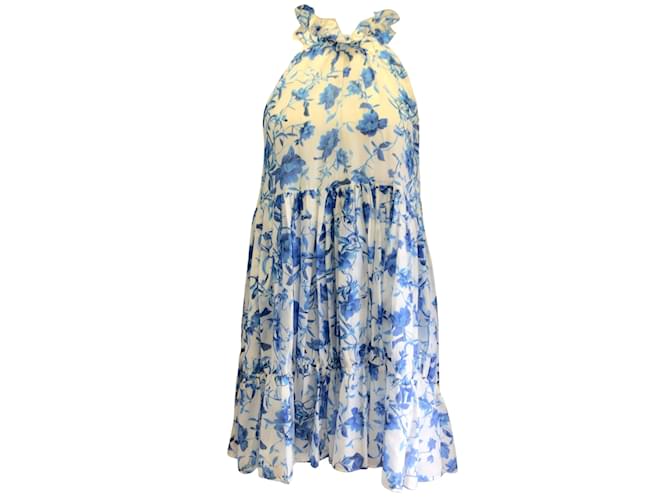Autre Marque Borgo de Nor White / Blue Maggie Voile Tour de Jour Floral Printed Sleeveless Cotton Dress  ref.938066