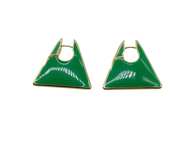 Bottega Veneta Green Enamel 18K Gold Plated Silver Triangle Earrings Gold-plated  ref.938077