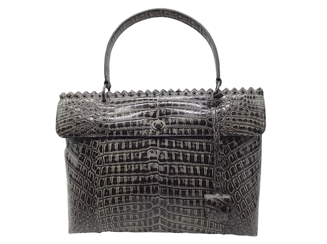 Bottega Veneta Tina Tie-dye Bolso satchel grande de piel de cocodrilo gris Cueros exoticos  ref.938083