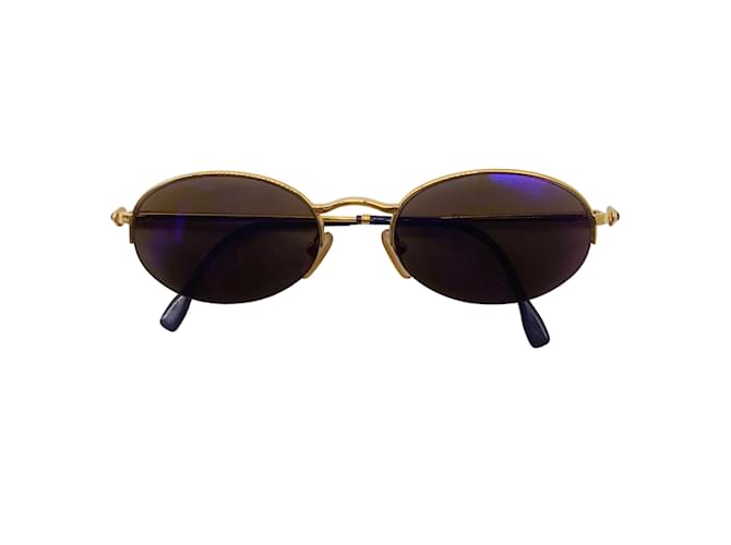Boucheron Blue Vintage 1990s Retro Round Lens Gold Plated Sunglasses Metal  ref.938085