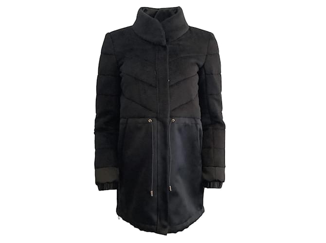 Autre Marque Brandon Maxwell Black BX Puffer Mohair Satin Combo Coat Wool  ref.938091