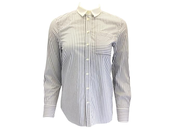 Brunello Cucinelli Grey / White Monili Beaded Detail Striped Button-down Cotton Shirt  ref.938112