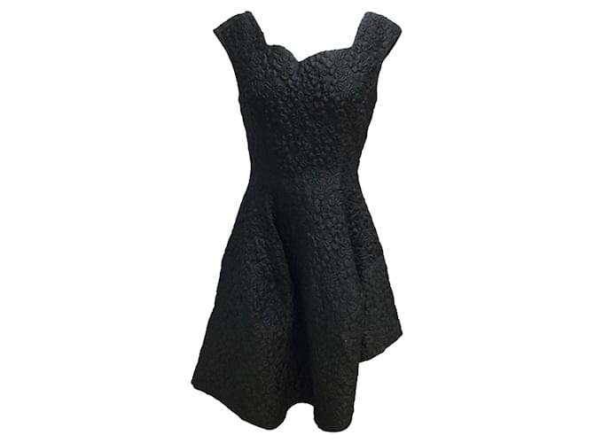 Simone Rocha Black Quilted Floral Brocade Asymmetrical Hem Satin Dress Polyester  ref.938140