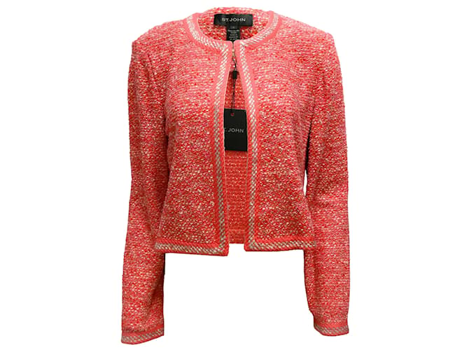 Autre Marque St. John Coral Multi Woven Tweed Knit Jacket / Blazer Pink Viscose  ref.938176