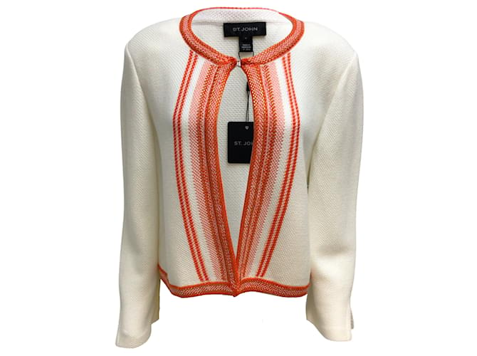 Autre Marque St. John Ivory / Orange Stripe Knit Jacket Cream Synthetic  ref.938178