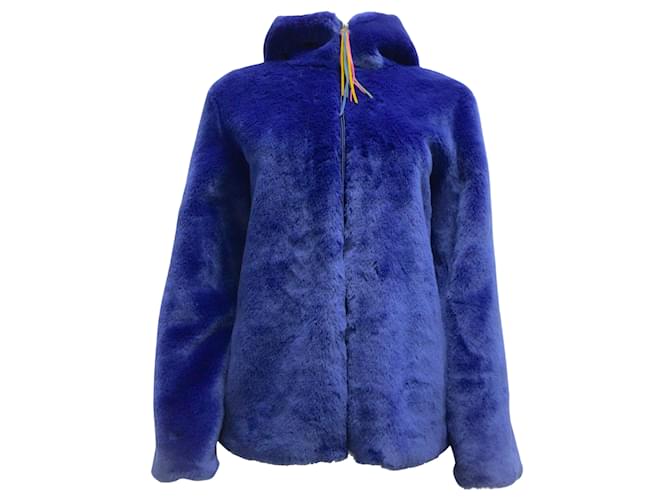 Autre Marque Mira Mikati Cobalt Blue Hooded Full Zip Faux Fur Jacket  ref.938226