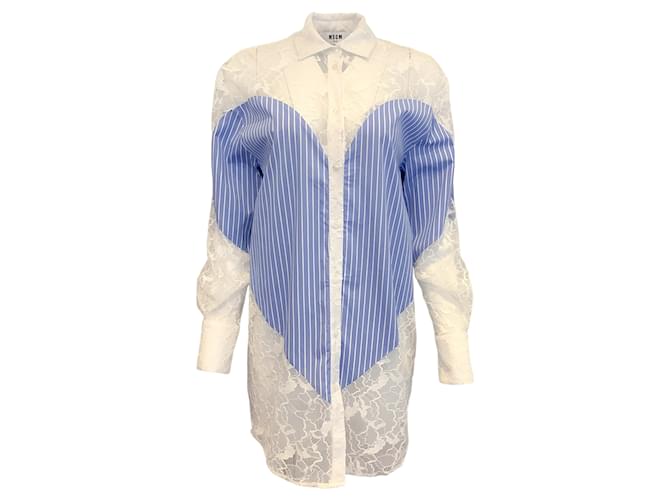 MSGM Blue/White Lace Combo Striped Heart Button-down Top Cotton  ref.938273
