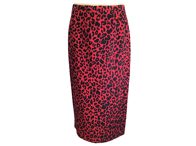 Autre Marque NO. 21 rojo / Falda midi negra con estampado de leopardo Roja Viscosa  ref.938305