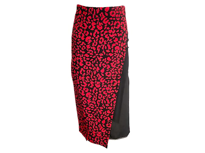 N°21 N °21 rojo/Falda negra con abertura de encaje con estampado de leopardo Roja Viscosa  ref.938319