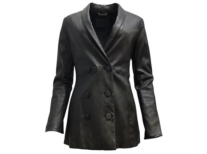 Veste en cuir d'agneau stretch noir Giorgio Armani  ref.938346