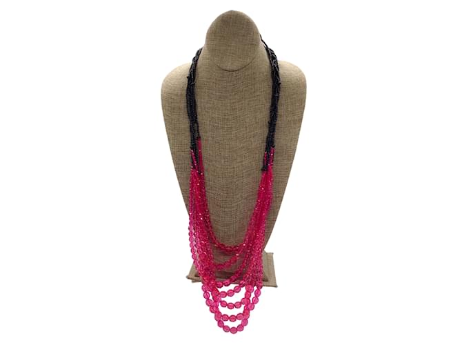 Giorgio Armani Rosa / Schwarze, zweifarbige Vintage-Halskette mit mehreren Perlen Pink Metall  ref.938354