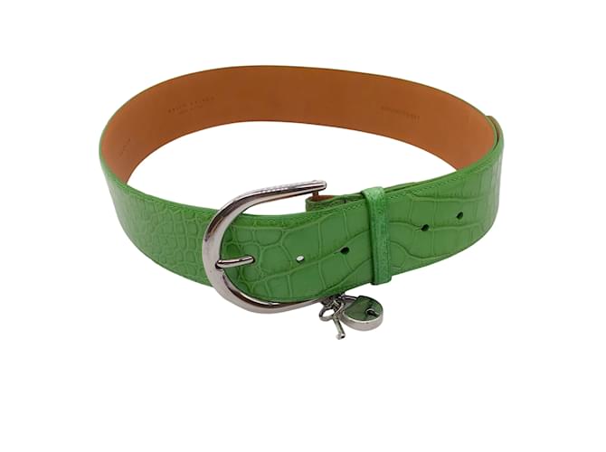 Ralph Lauren Verde / Cintura in pelle di alligatore larga con ciondolo a lucchetto in argento Pelli esotiche  ref.938372