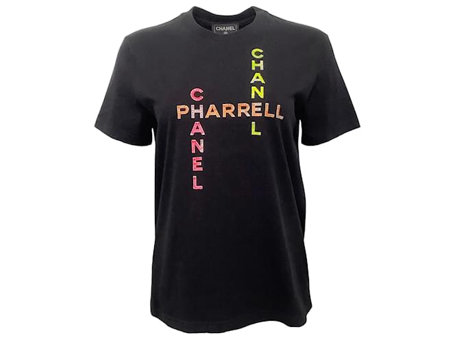 Chanel Schwarzes Baumwoll-Kurzarm-T-Shirt von Pharrell Coco Chanel Baumwolle  ref.938383