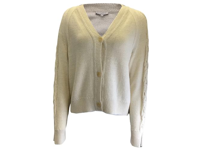 Autre Marque Lafayette 148 New York Cream / Gold Metallic Shimmer Button-down Linen Knit Cardigan Sweater  ref.938394