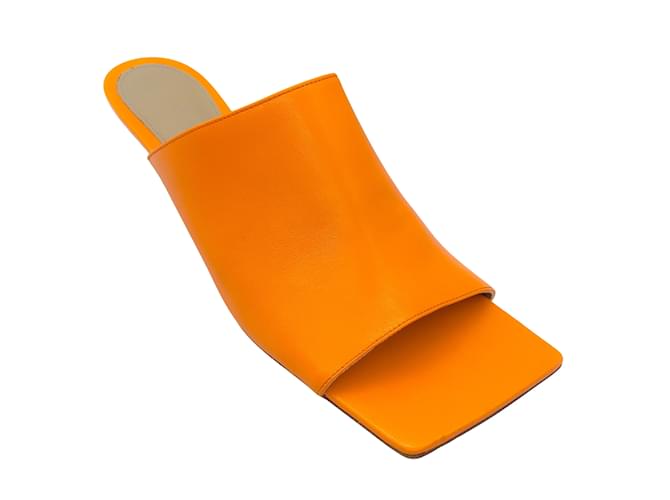 Bottega Veneta Orange Square Toe Leather Mule Sandals  ref.938413