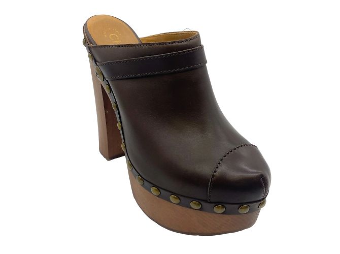 Chanel Brown Leather Platform Clogs