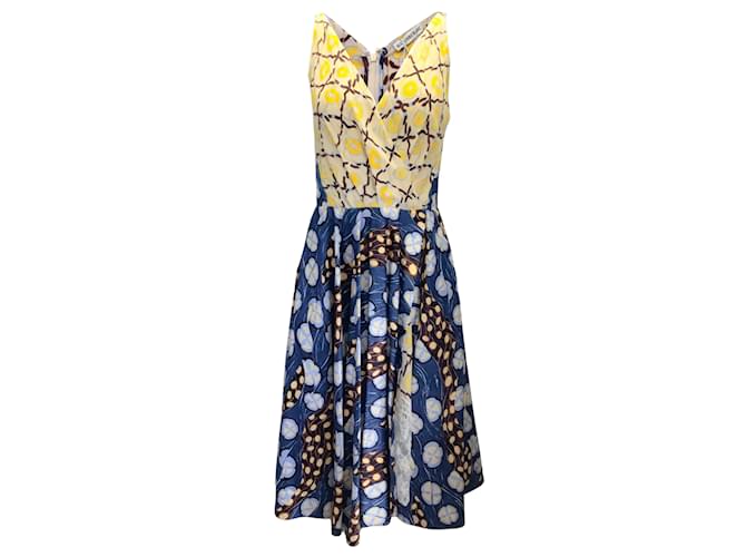 Autre Marque Alexandre Blanc Beige / yellow / Blue Multi Sleeveless Crossover Midi Dress Multiple colors Viscose  ref.938441