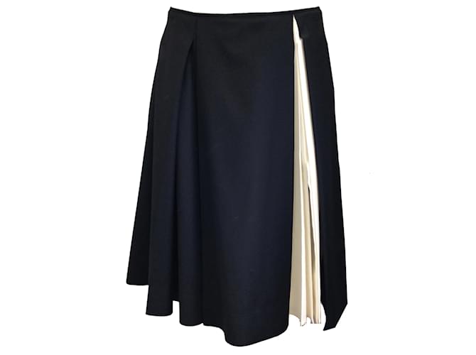 Autre Marque Alexandre Blanc Black / Ivory Pleated Wool Skirt  ref.938442