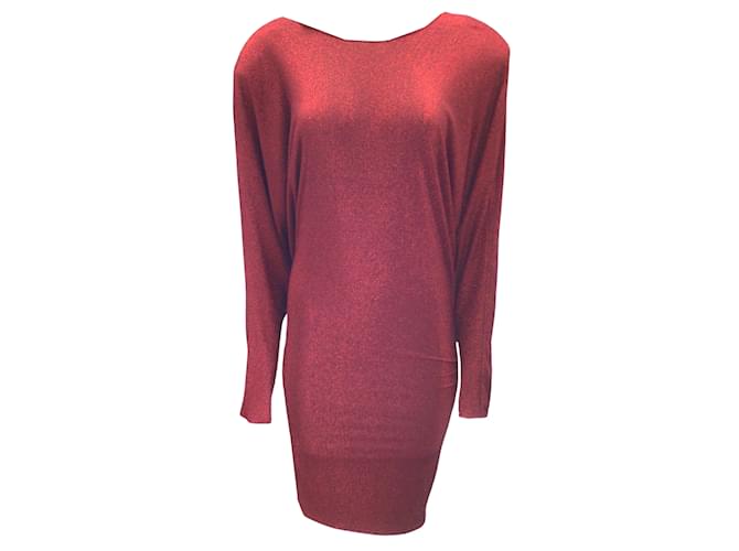 Alexandre Vauthier Red Metallic Glitter Shimmer Long Sleeved Stretchy Cocktail Dress Synthetic  ref.938450