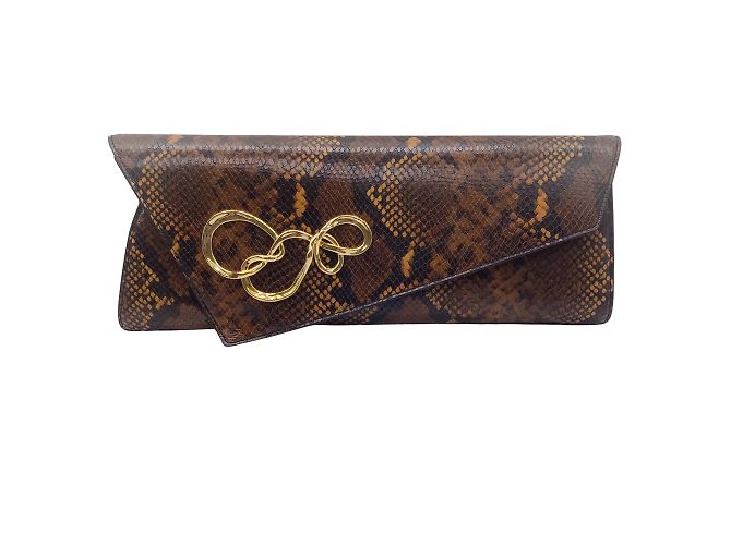 Alexis Bittar Brown / Bolsa clutch angular com estampa de cobra dourada Marrom