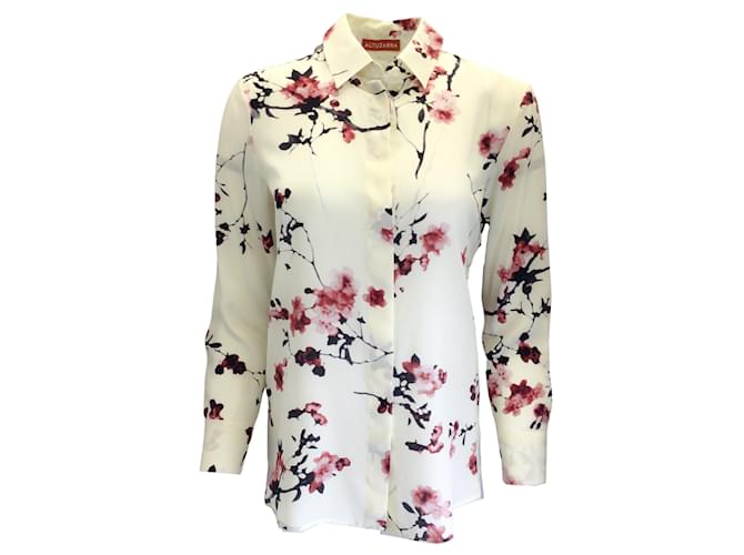 Altuzarra Blusa de seda de manga larga con estampado de flores de cerezo marfil Crudo  ref.938467