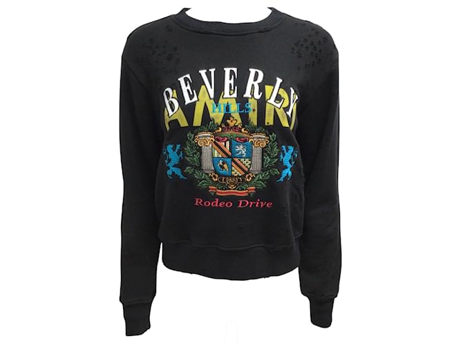 Amiri Rodeo Drive Beverly Hills langärmeliges Distressed-Sweatshirt / Schwarzer Multi-Pullover für Herren Baumwolle  ref.938475