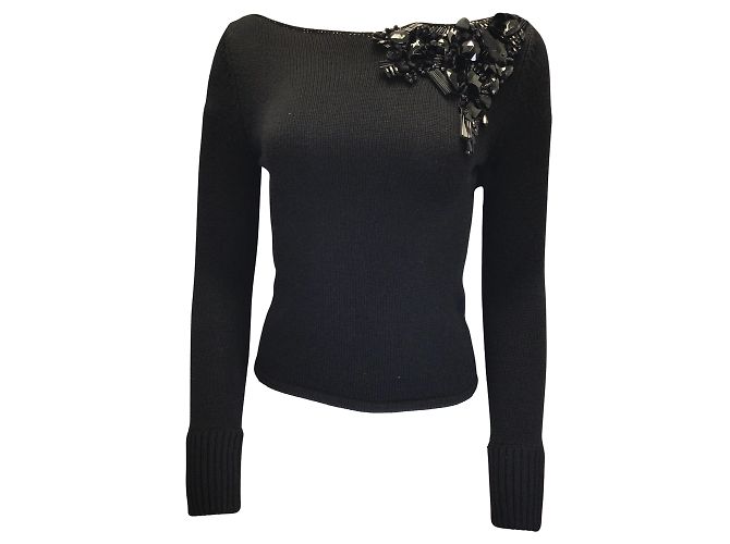 Andrew Gn Schwarzer, mit Perlen verzierter Kaschmir-Strickpullover