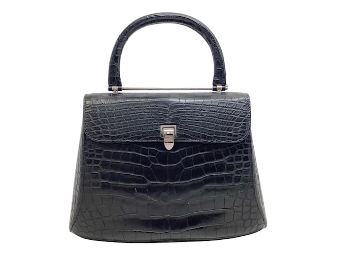 Autre Marque Asprey Black Crocodile Leather Top Handle Bag Exotic leather  ref.938502