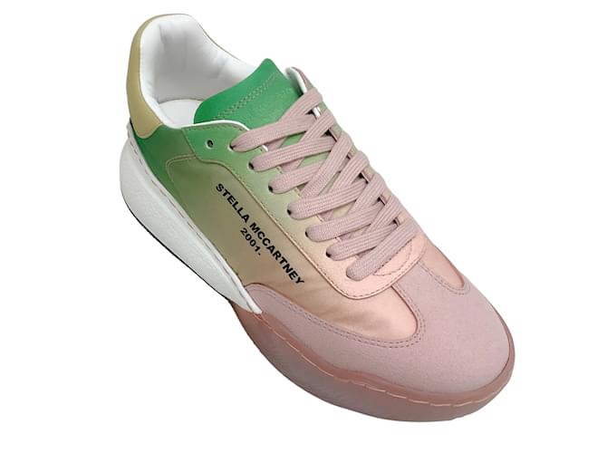 Stella Mc Cartney Stella McCartney Pfirsich / Grüne Farbverlaufs-Sneaker Pink Leinwand  ref.938517
