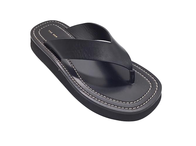 Sandales plates en cuir Ginza noires The Row  ref.938560