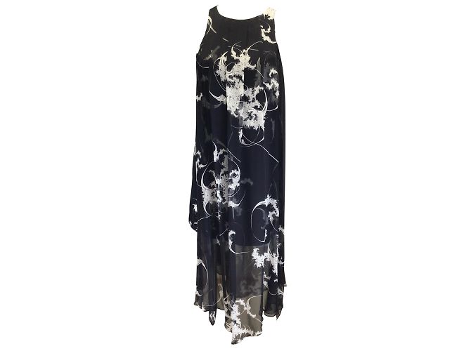 Thomas Wylde Negro / Vestido de seda sin mangas estampado blanco
