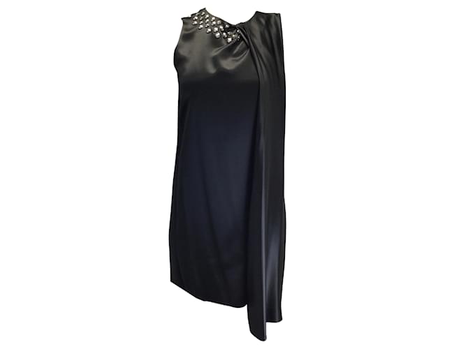 Thomas Wylde Black Studded Sleeveless Asymmetrical Silk Dress  ref.938576
