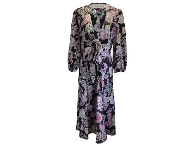 Autre Marque Scanlan Theodore Black / Pink Multi Printed Silk Midi Dress  ref.938608