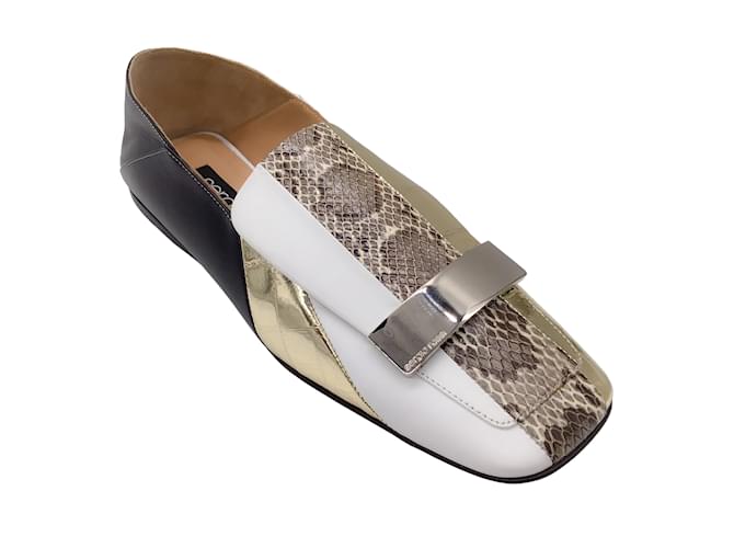 Sergio Rossi Gold Multi Logo Plaque Embellished Slip-On Leather Loafers Multiple colors  ref.938639