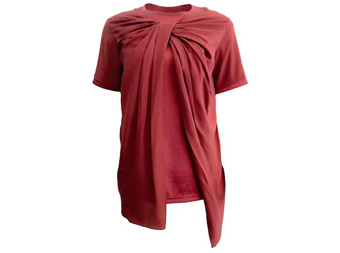 Autre Marque Sies Marjan chemisier à manches courtes en soie superposée drapée Rouge  ref.938642
