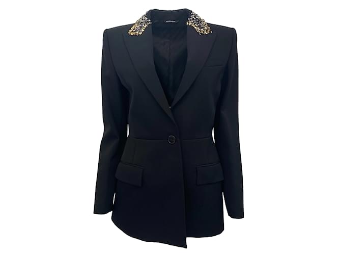 Givenchy Blazer en laine noire avec de l'or / Collier argenté à paillettes  ref.938669