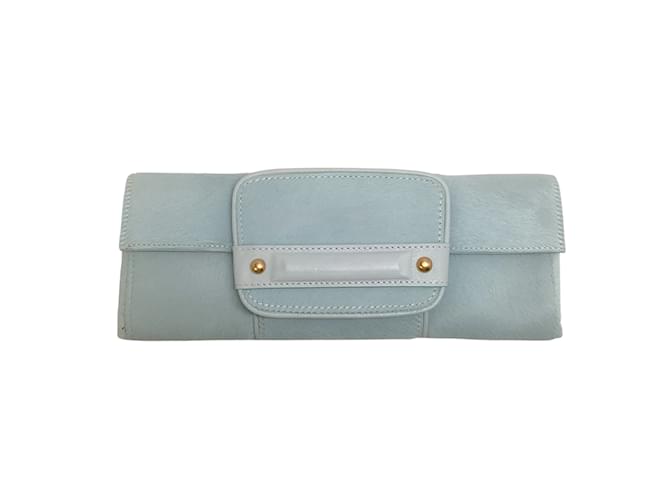 Givenchy Light Blue Hair Calf Fold Over Clutch Leather  ref.938677