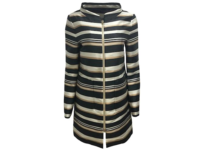 Herno black / ivory / Tan Striped Full Zip Mid Length Coat Polyester  ref.938686