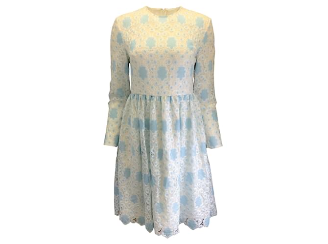 Autre Marque Huishan Zhang Light Blue / White Long Sleeved Embroidered Crochet Lace Dress Polyester  ref.938699
