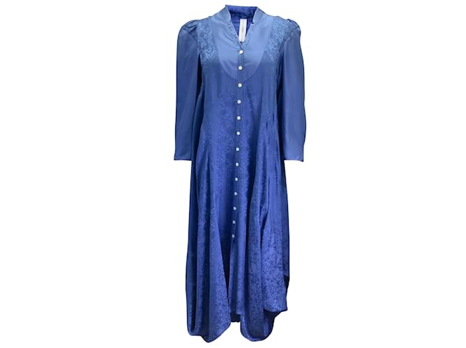 High Royal Blue Floral Jacquard Satin Midi Dress Viscose  ref.938764