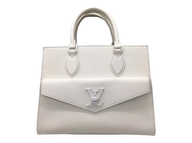 Louis Vuitton Sac à main cabas en cuir monochrome PM Lockme blanc  ref.938774