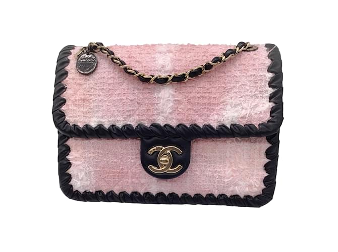 Chanel Pink / Black My Own Frame Leather Trimmed Quilted Tweed Flap Bag  Cloth ref.938775 - Joli Closet