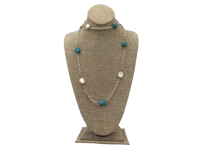 Autre Marque Gurhan Turquoise / Sterling Silver Station Chain Link Necklace Multiple colors Metal  ref.938782