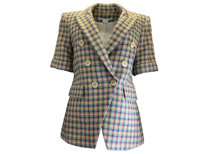 Veronica Beard Jenny Rainbow Multi Double Breasted Short Sleeved Tweed Dickey Jacket Multiple colors Cotton  ref.938783