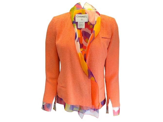 chanel naranja multicolor vintage 2000 Chaqueta de lana con forro de seda y botones con logo CC ribeteado en seda  ref.938804