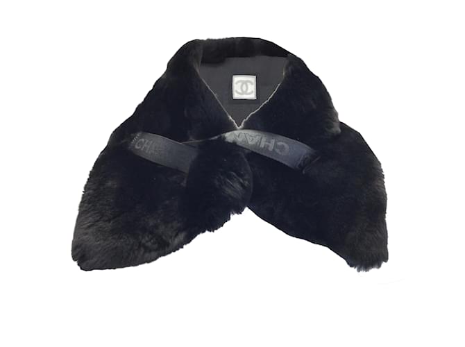 Chanel Black Rex Rabbit Fur Collar / Scarf  ref.938812
