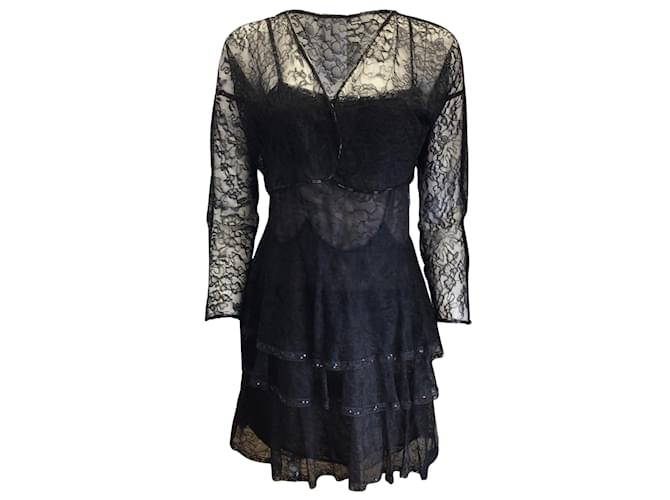 Chanel Black Vintage 2000 Lace Dress and Bolero Two-Piece Set Synthetic  ref.938823