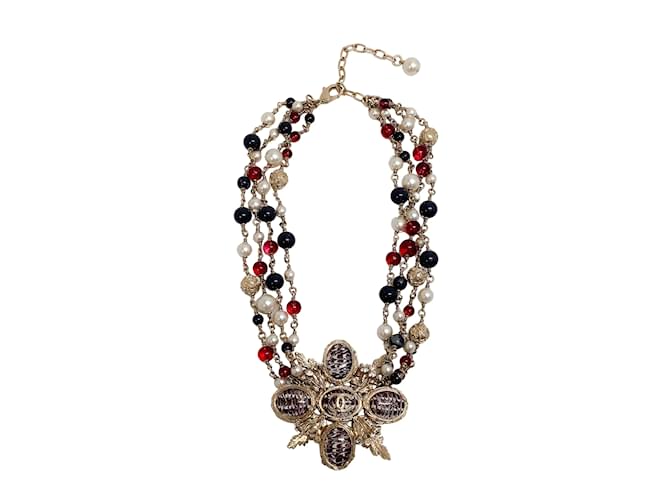 Chanel blu / rosso / Collana in oro con perle e Gripoix D'oro Metallo  ref.938832
